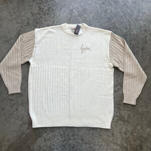 NWT Platinum FUBU Vintage XL Knit Sweater Cream Khaki Deadstock 90s Streetwear
